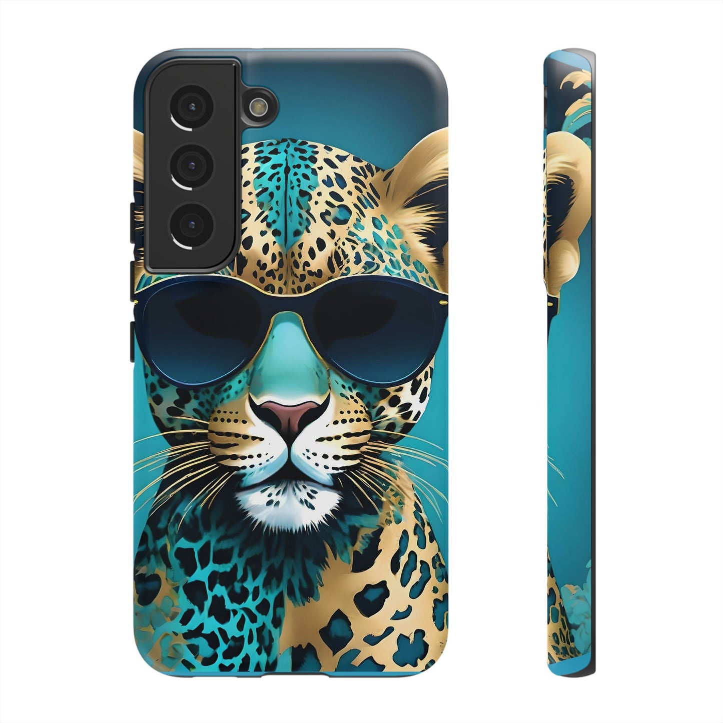 Phone Case - Aqua & Gold Leopard In Sunglasses Design