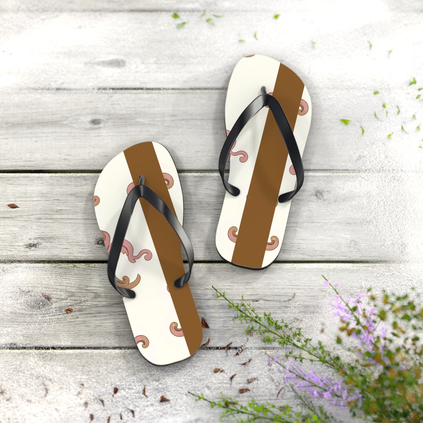 Stylish Flip Flops - Summer Footwear, Beach Ready, Vacation Essentials, Casual Sandals, Gift for Her - Brown Striped Pink Arabesque