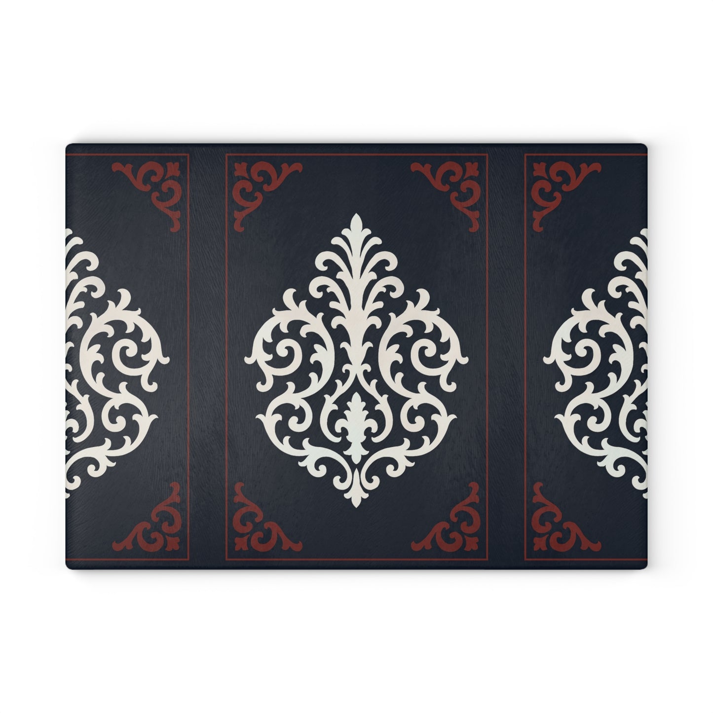 Dusk Blue-Maroon & White Baroque Glass Cutting Board – Elegant Blue & White Kitchen Trivet