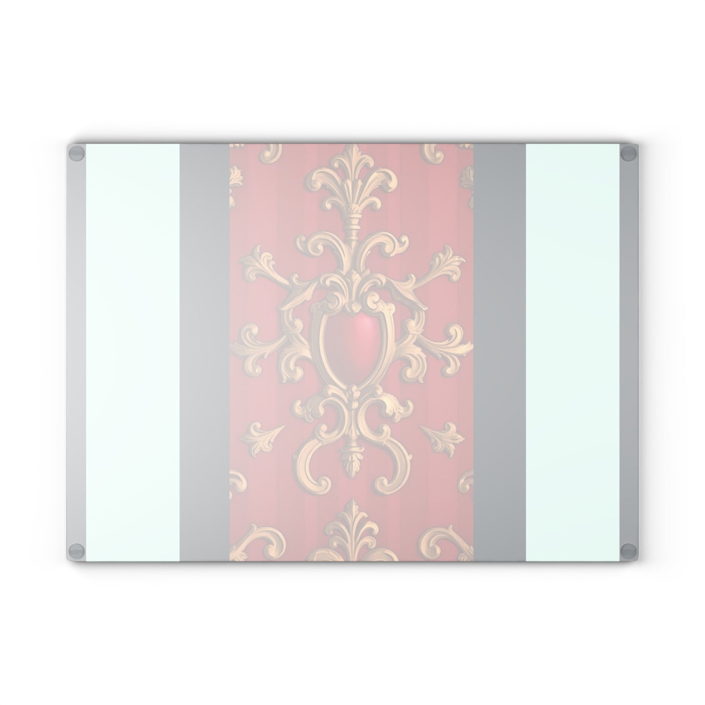 Elegant Decorative Glass Cutting Board, Kitchen Gifts, Home Decor, Cooking Accessories, Wedding Registry - Blue, Red & White Striped Baroque