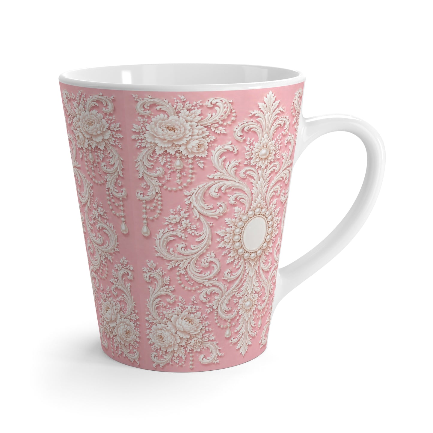 Pink Rococo Latte Mug - Vintage Rococo Floral Pattern Coffee Cup