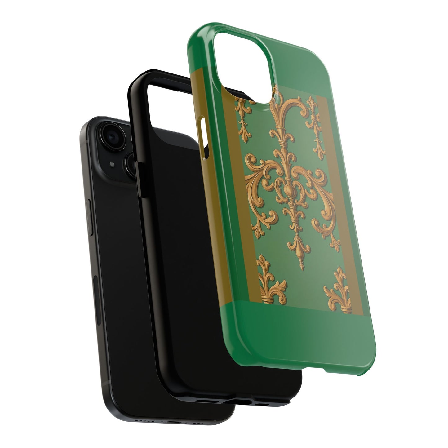 Elegant Floral Tough Phone Case, Durable Phone Cover, Gifts for Her, Stylish Protection, Chic Phone Accessory - Olive Green Striped Rococo