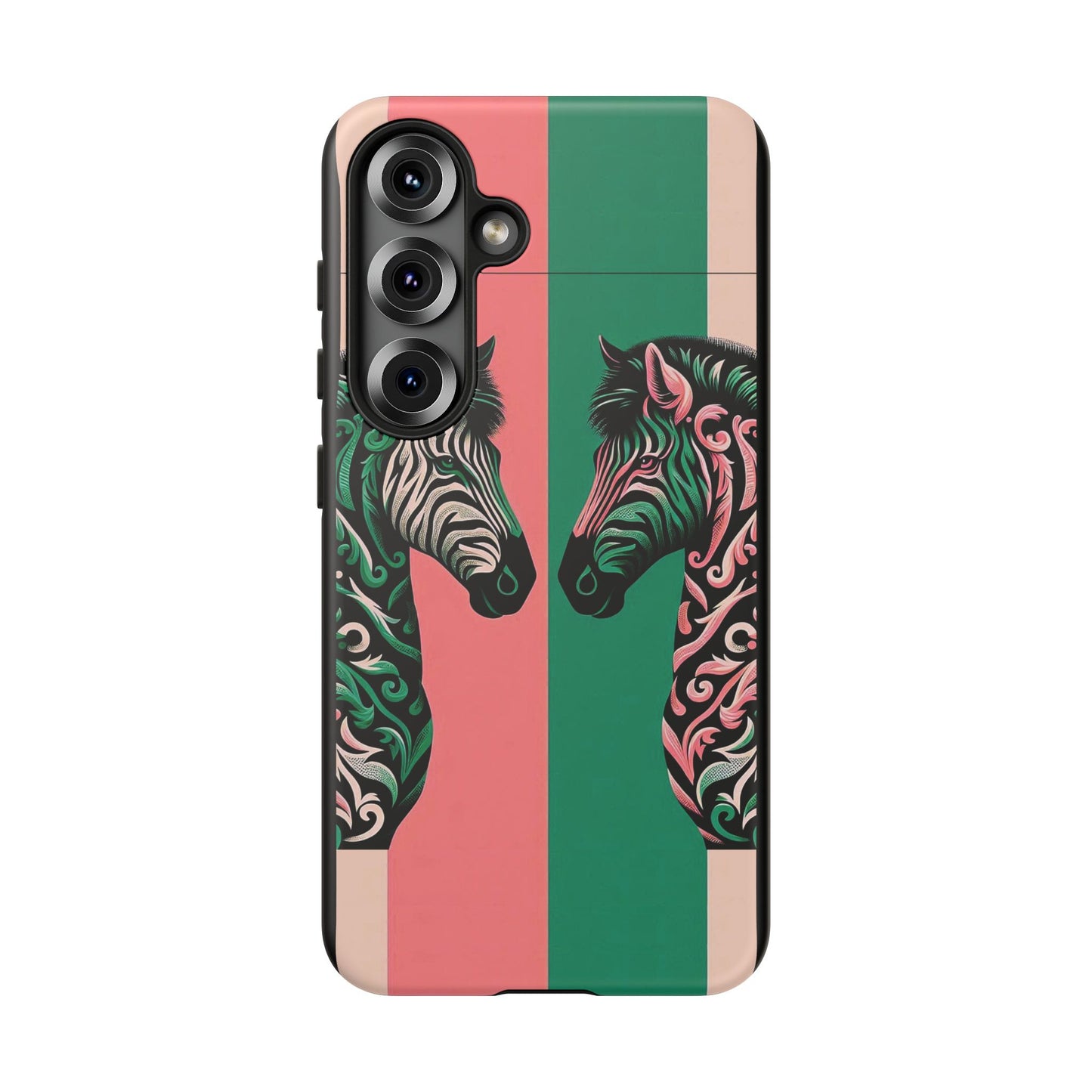 Phone Case - Elegant Pink & Green Zebra Damask Design
