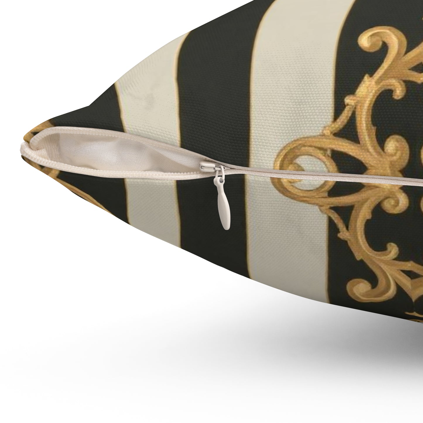 Elegant Black & Alabaster Striped Baroque Decorative Pillow, Modern Home Decor, Luxurious Cushion, Gifts for Housewarming, Living Room Accent