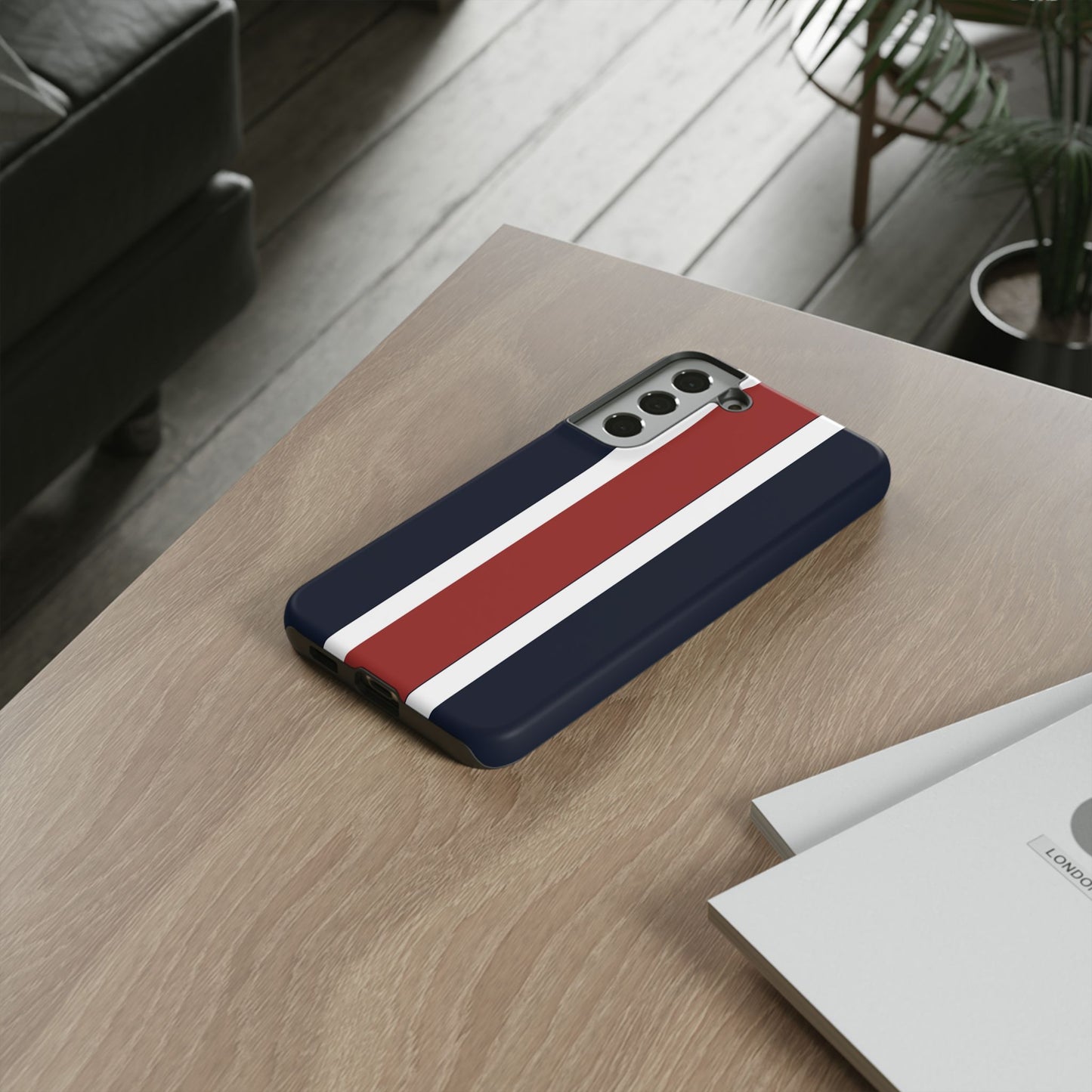 Lunar Midnight & Red-White Striped Stylish Phone Case - Tough Cases, Custom iPhone Cover, Sleek Phone Accessories, Gifts for Him/Her