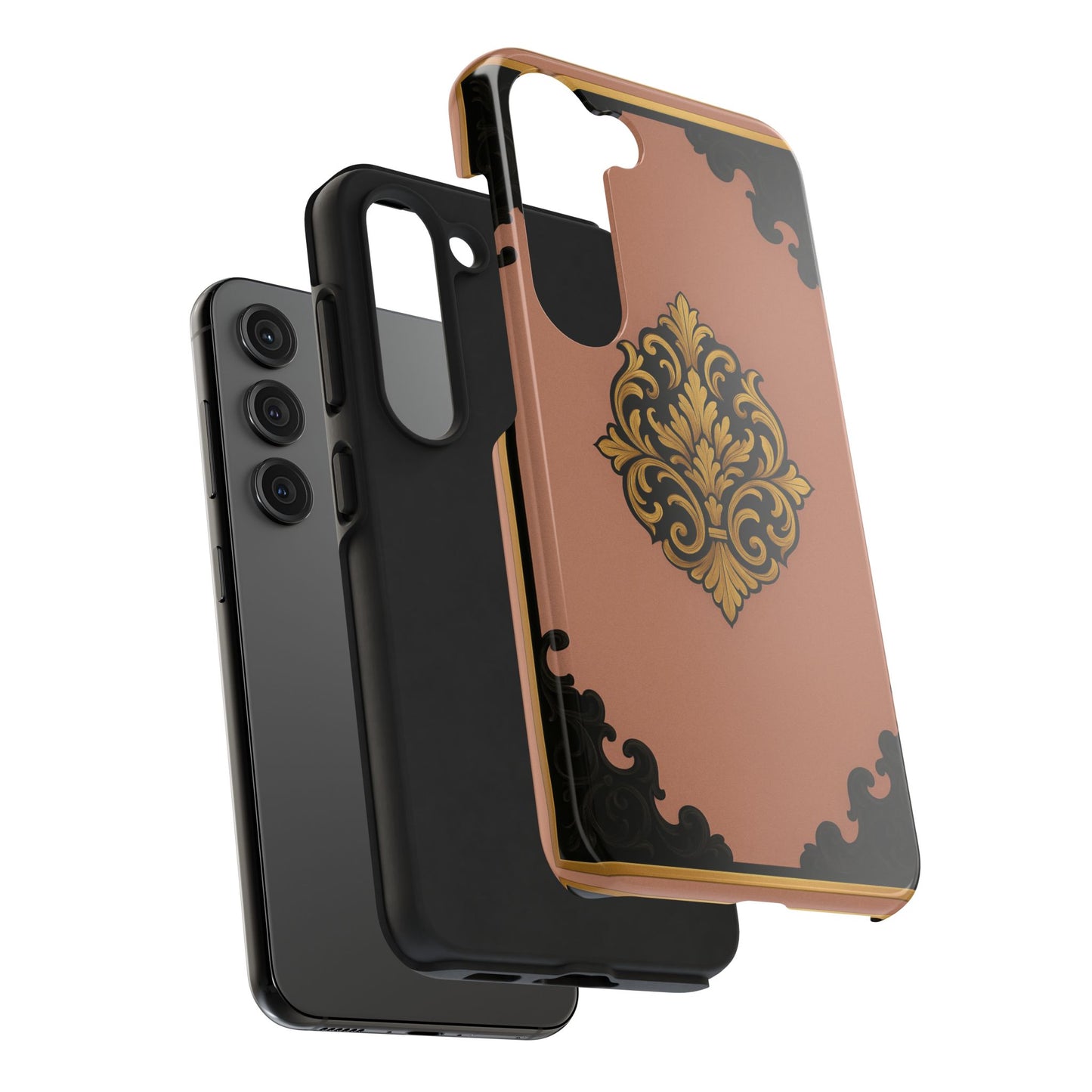 Mauve & Black-Gold Baroque Tough Phone Case — Ornate Protective iPhone Cover