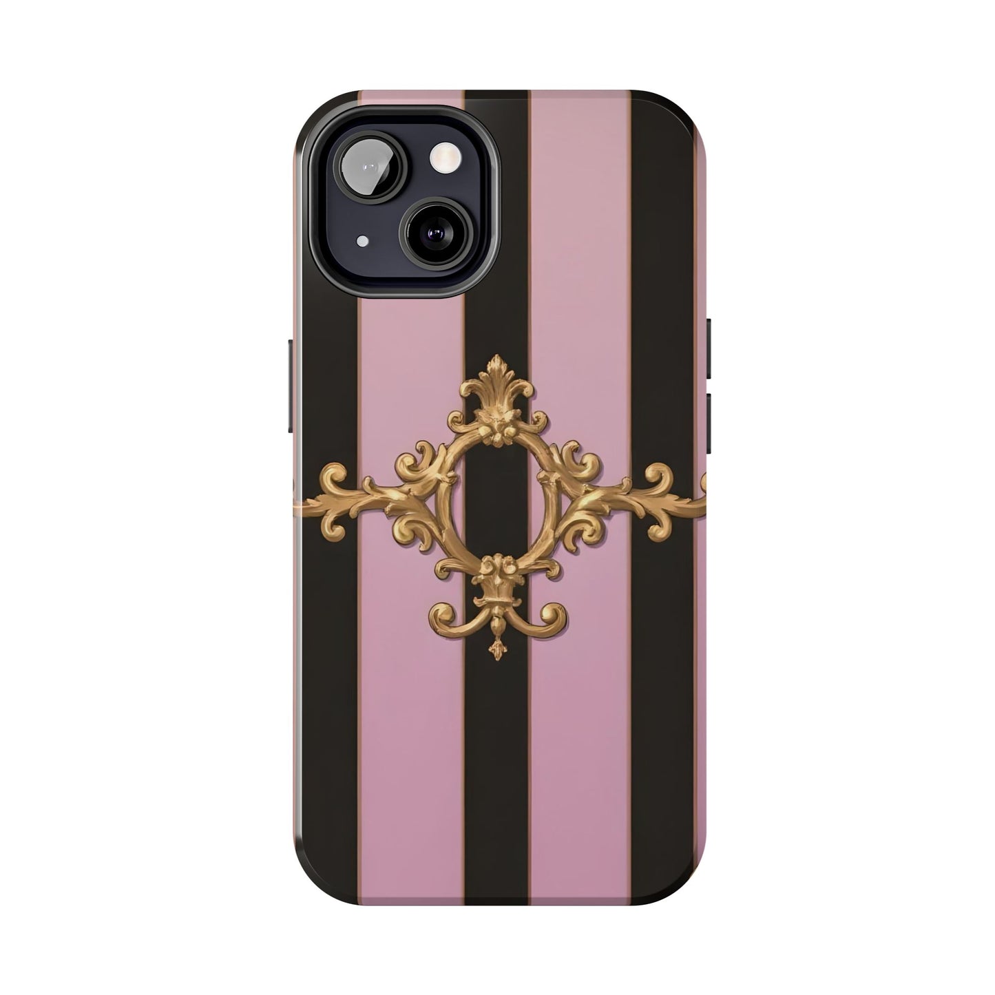 Stylish Tough Phone Case for Elegant Protection, Fashionable Accessories, Smartphone Cover - Matte Lavender & Black Striped Gold Baroque