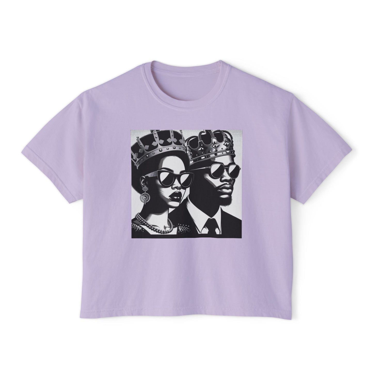 Royalty Inspired Women's Boxy Tee, Casual Chic Shirt, Black Couple Graphic Tee, Perfect Gift for Her, Streetwear Fashion