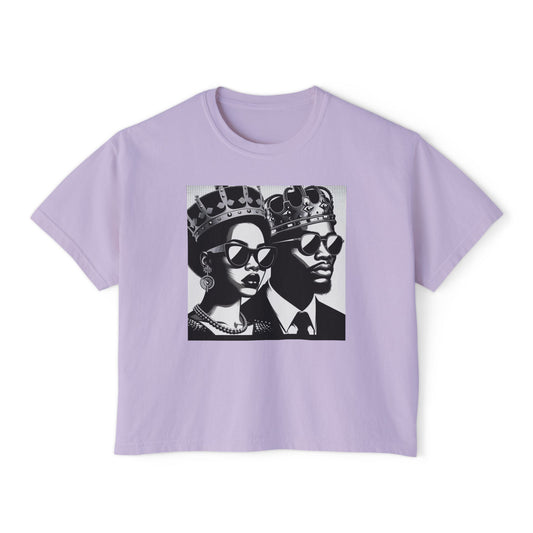 Royalty Inspired Women's Boxy Tee, Casual Chic Shirt, Black Couple Graphic Tee, Perfect Gift for Her, Streetwear Fashion