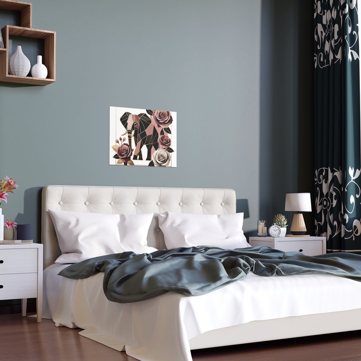 Elegant Floral Silk Poster - Indoor/Outdoor Wall Art for Home Decor - Brown & Mauve Elephant & Roses