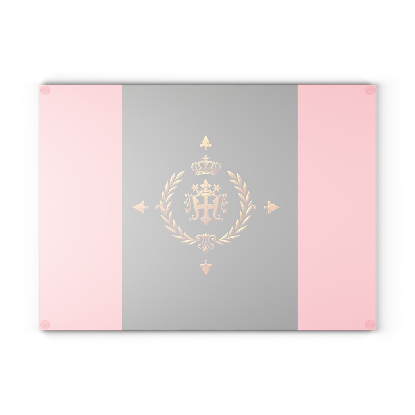 Elegant Monogrammed Glass Cutting Board | Modern Kitchen Decor, Unique Wedding Gift, Housewarming Present - Pink Striped Gold Crest