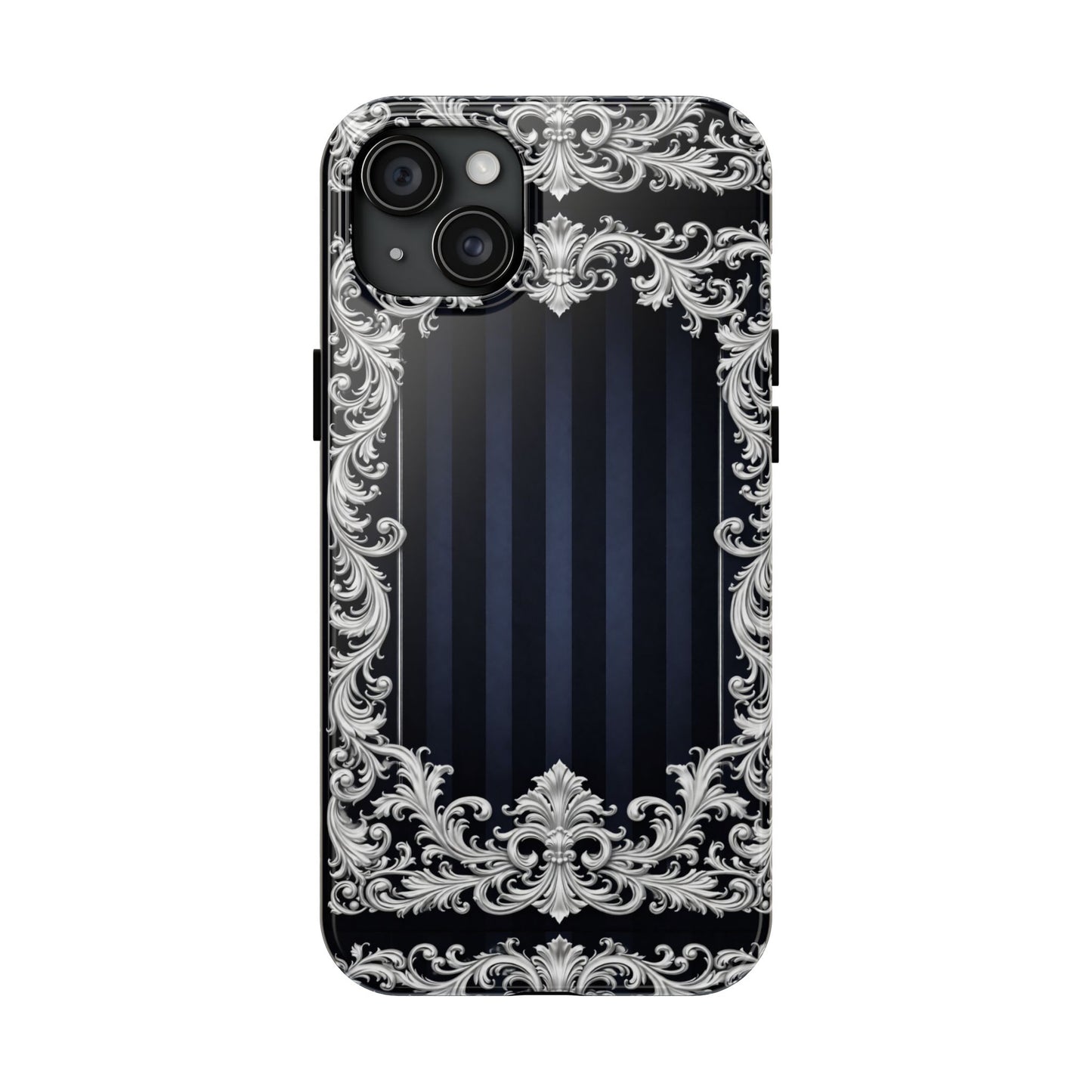 Navy Stripes & Baroque Tough Phone Case — Protective Decorative iPhone Case