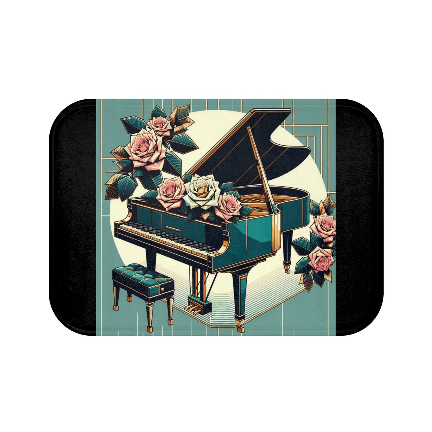 Elegant Piano & Roses Bath Mat - Music Lover Decor