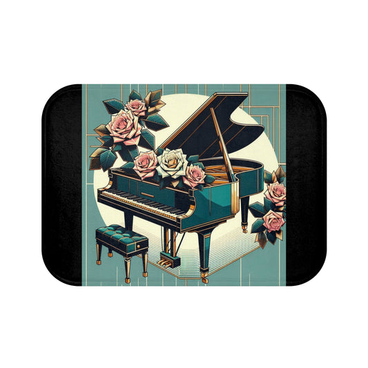 Elegant Piano & Roses Bath Mat - Music Lover Decor