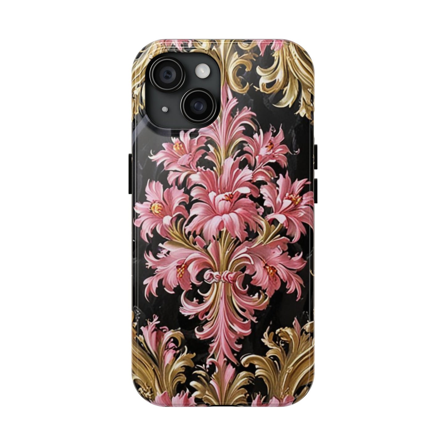 Elegant Floral Tough Phone Cases | Stylish Protection for Her | Gift for Birthdays - Black & Pink Oil Painting Style Rococo
