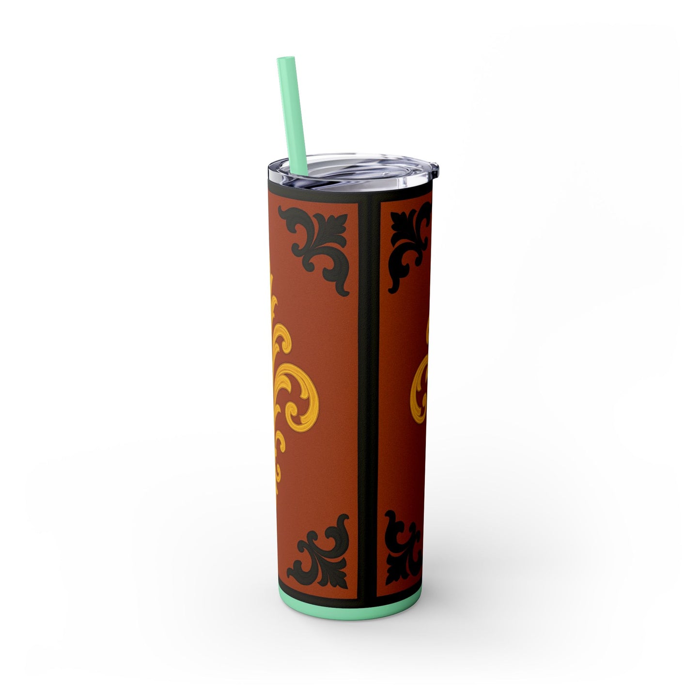 Dusk Terracotta Baroque 20oz Skinny Tumbler with Straw — Vintage Gold Baroque Design