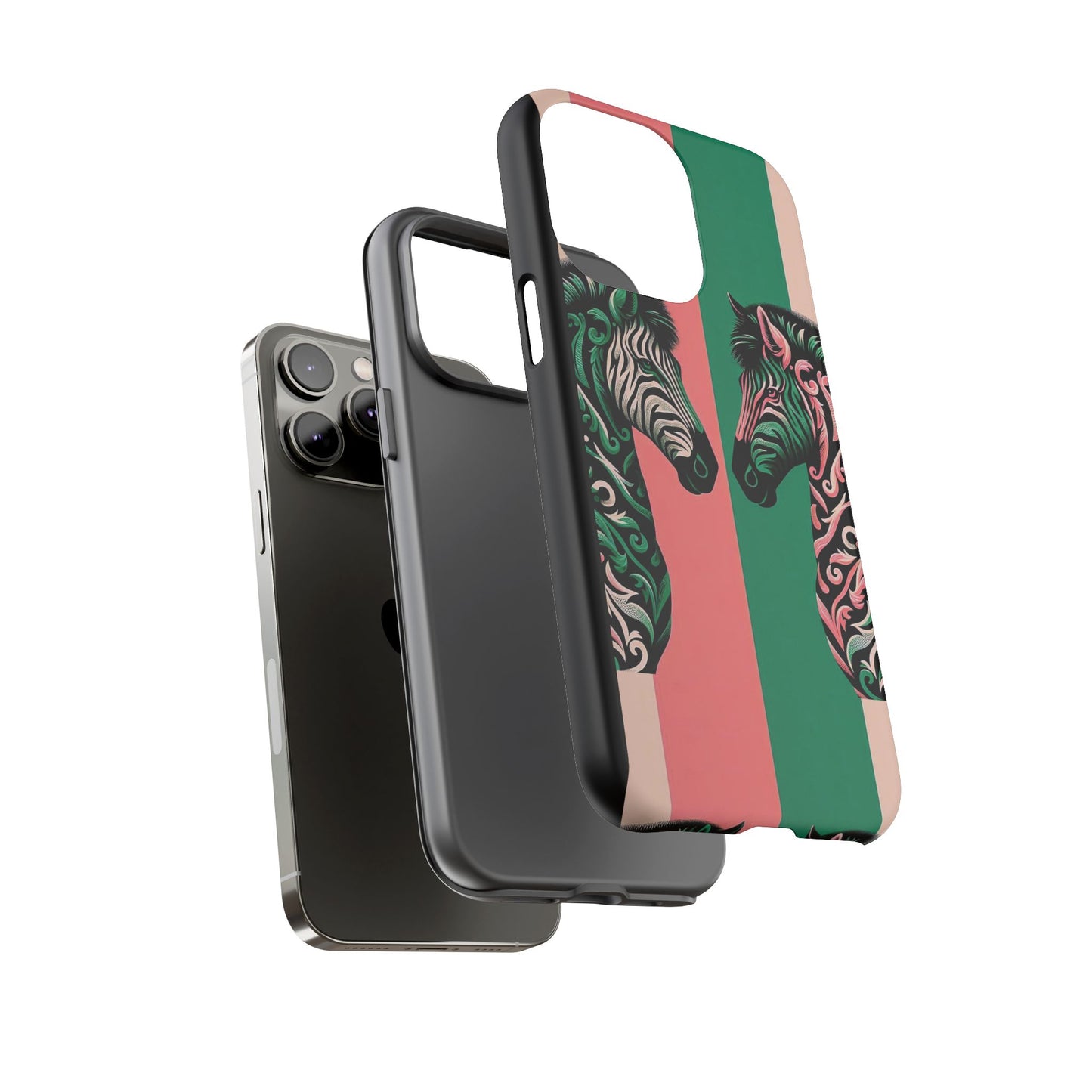 Phone Case - Elegant Pink & Green Zebra Damask Design