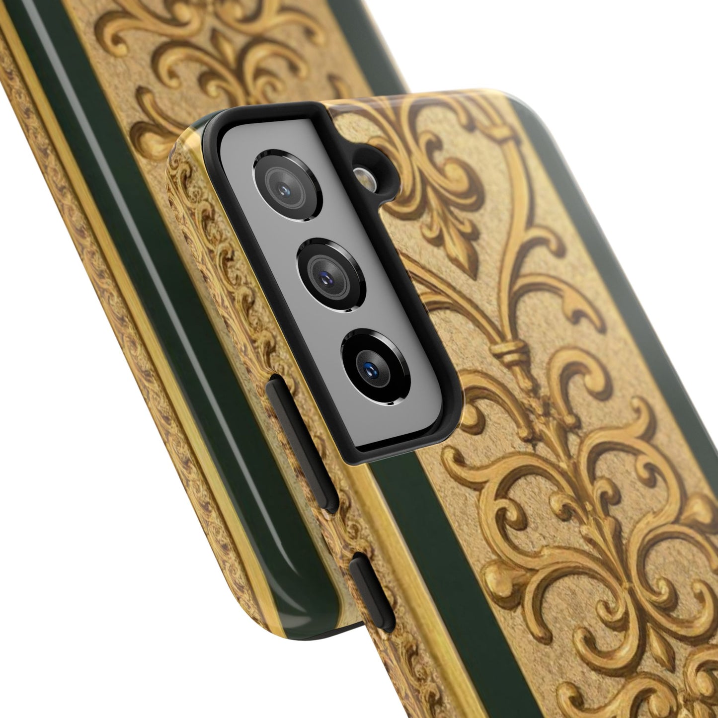 Elegant Teal Striped Gold Baroque Vintage Phone Case, Durable Cell Phone Cover, Floral Phone Protection, Personalized Gift Idea