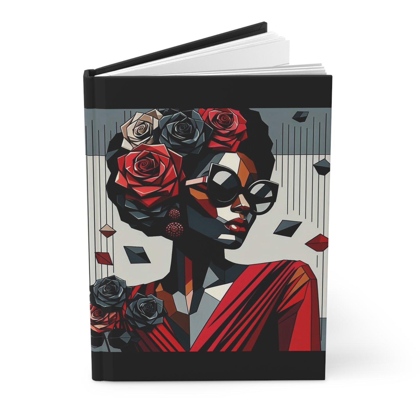 Elegant Floral Hardcover Journal - Stylish Writing Notebook - Lady In Red Design