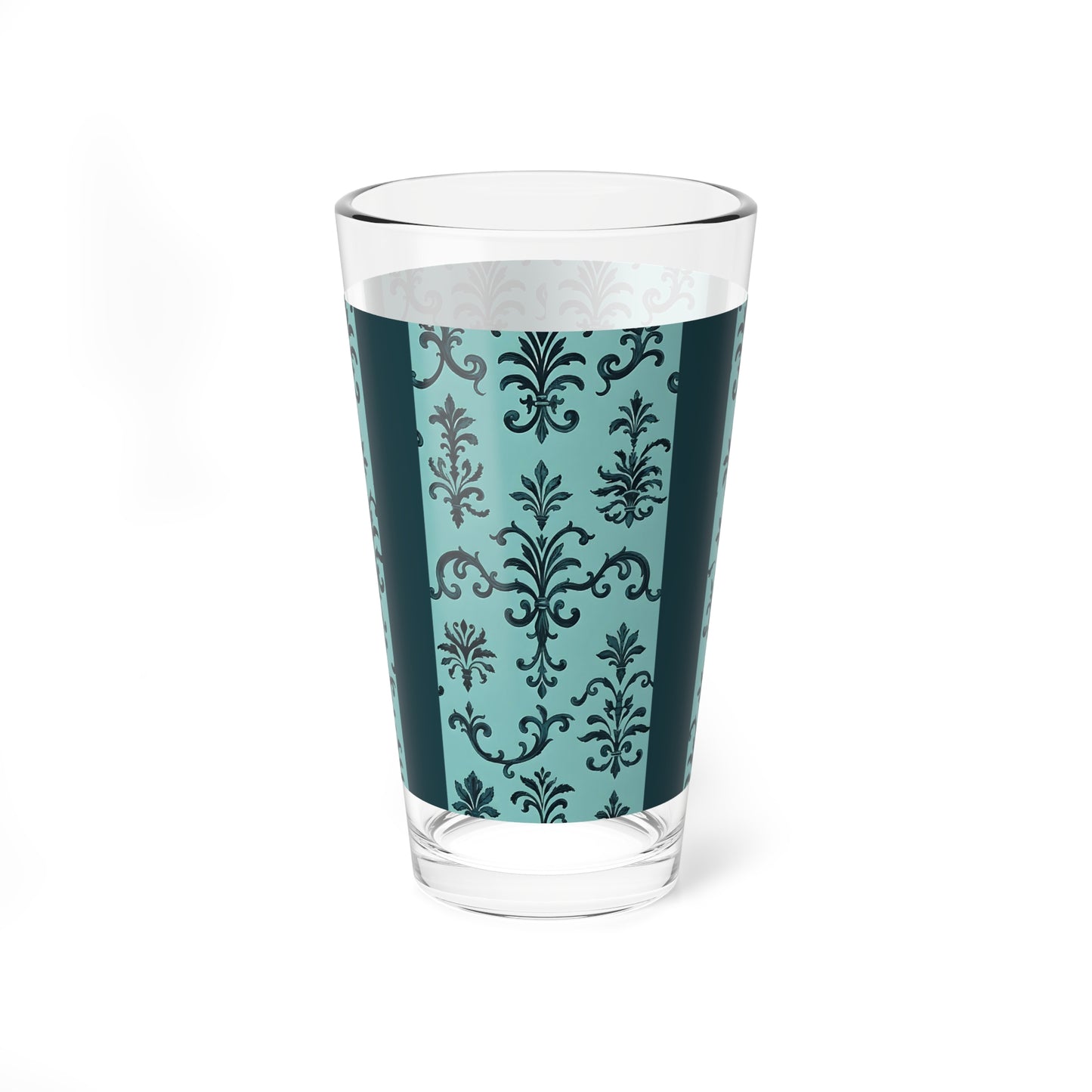 Elegant Mixing Glass - 16oz Vintage Design, Cocktail Glass, Party Glassware, Home Bar Accessory, Gift for Entertainer - Teal Striped Rococo