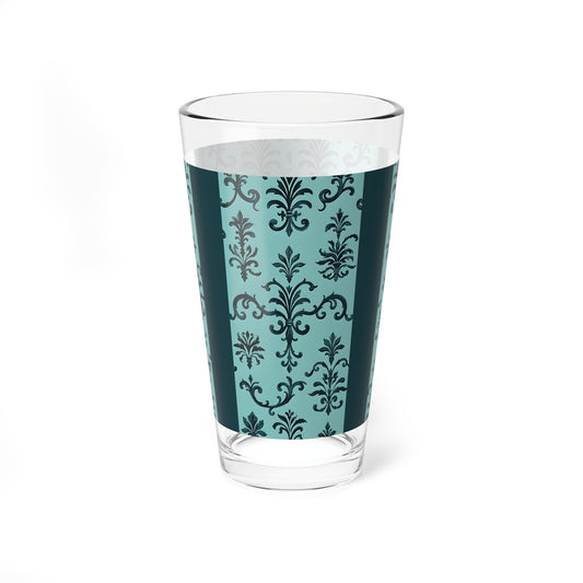 Elegant Mixing Glass - 16oz Vintage Design, Cocktail Glass, Party Glassware, Home Bar Accessory, Gift for Entertainer - Teal Striped Rococo