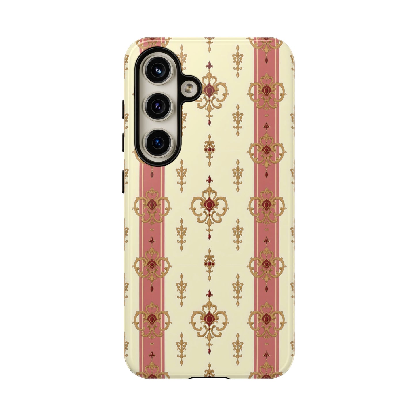 Elegant Floral Motif Phone Case - Tough Cases with Vintage Design - Mauve Striped Gold Damask