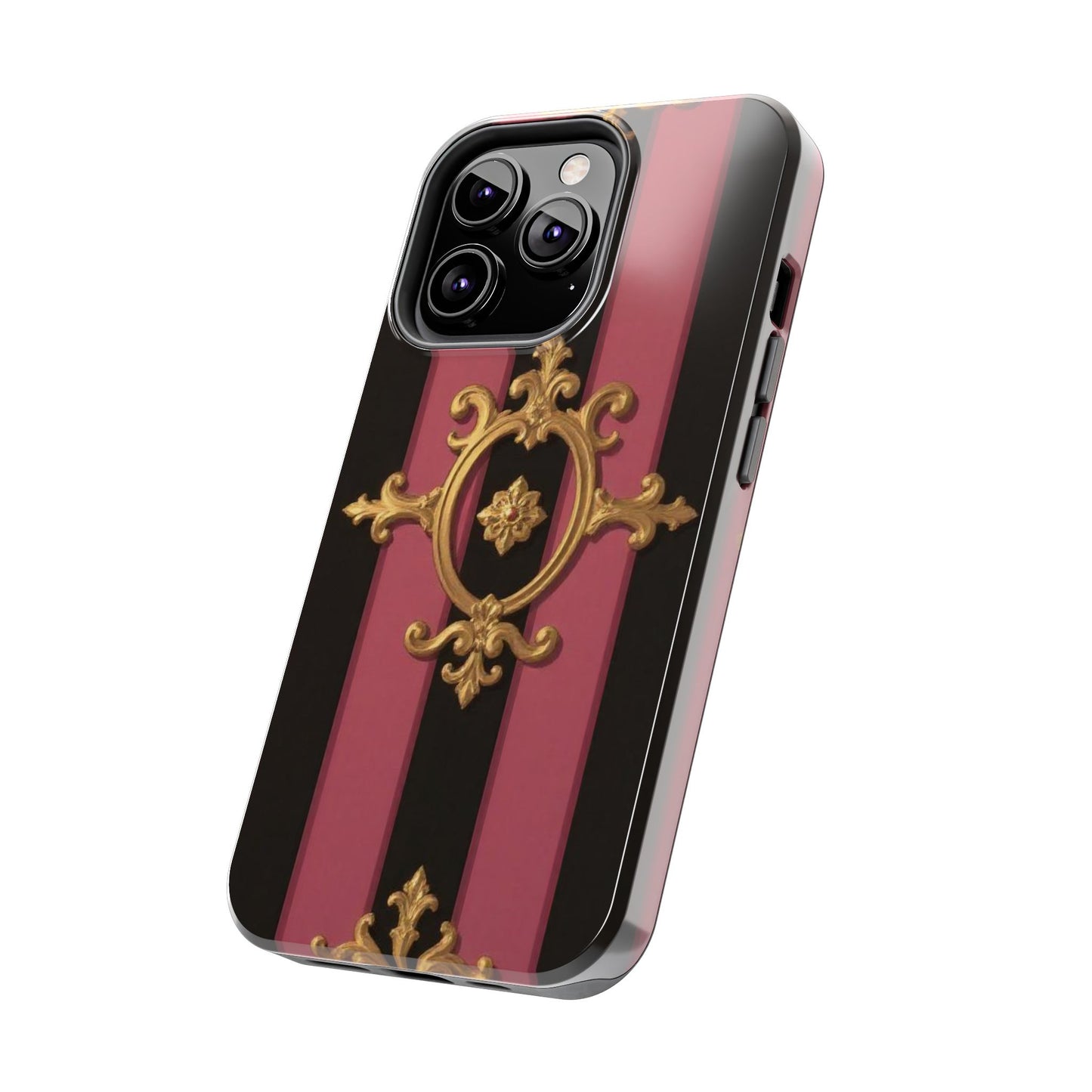 Elegant Black & Mauve Striped Gold Baroque Tough Phone Cases, Luxe Phone Covers, Fashionable Mobile Cases, Gift for Her, Holiday Phone Accessories