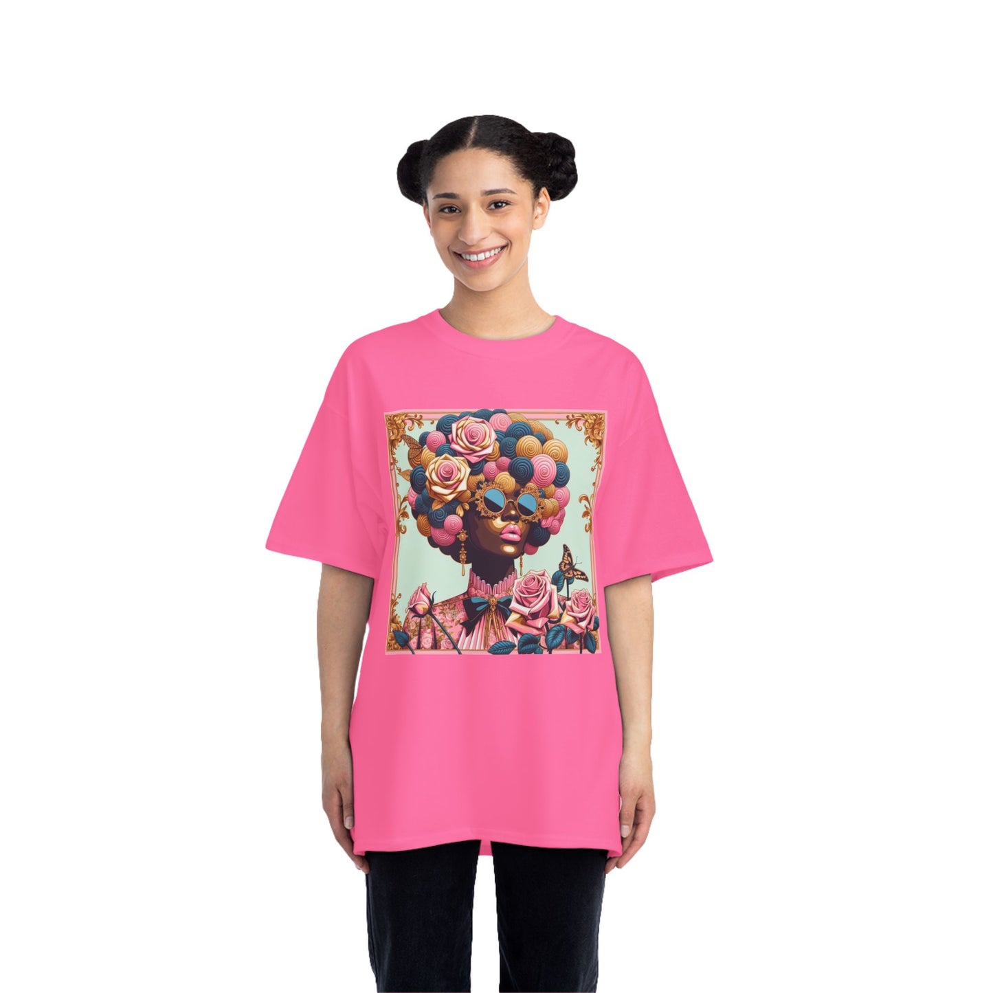 Vibrant Art Tee - Short-Sleeve T-Shirt with Colorful Floral Design, Art Lovers Gift, Trendy Summer Fashion - Lady In Pink Baroque