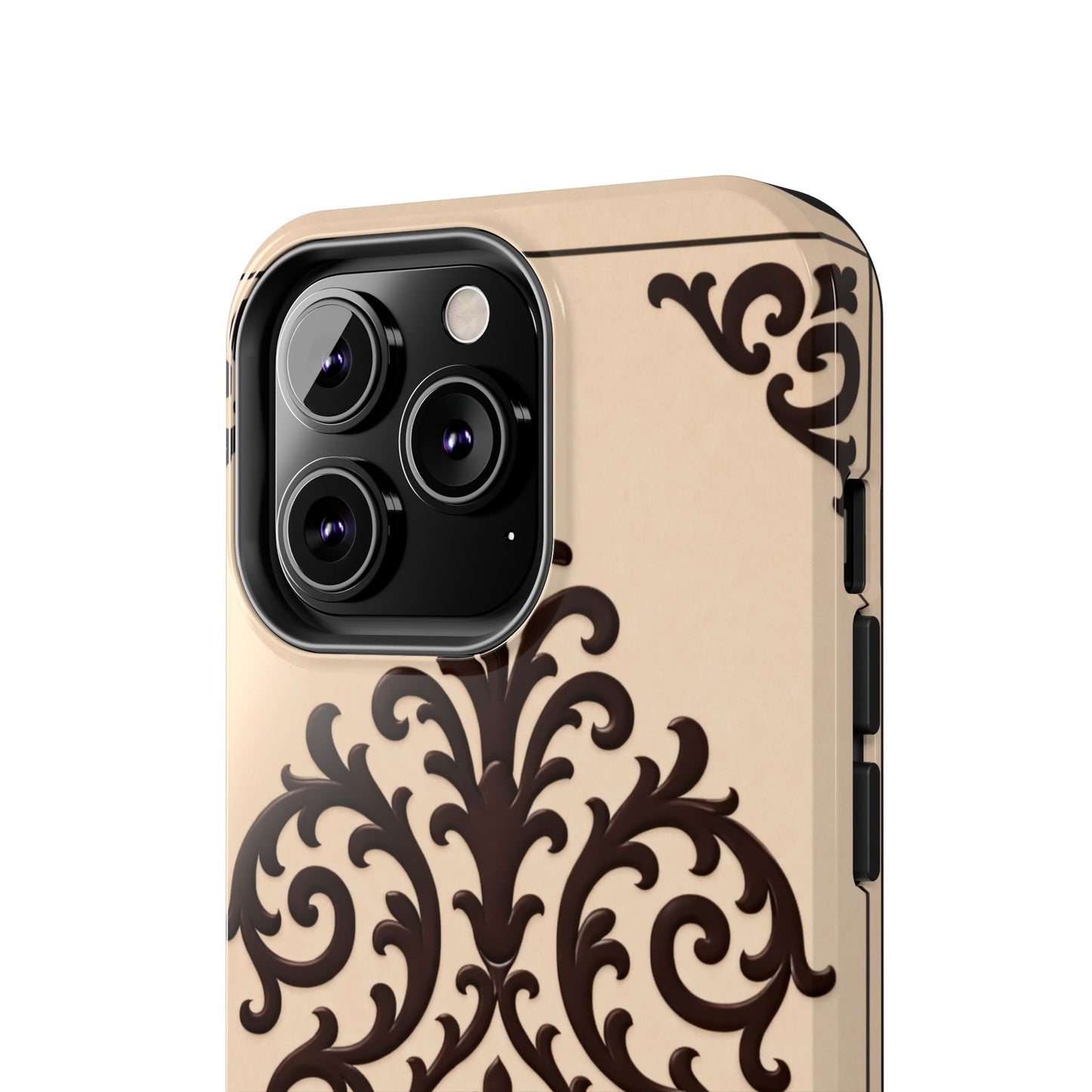 Almond-Beige & Brown Baroque Tough Phone Case — Elegant Beige & Brown Protective Cover