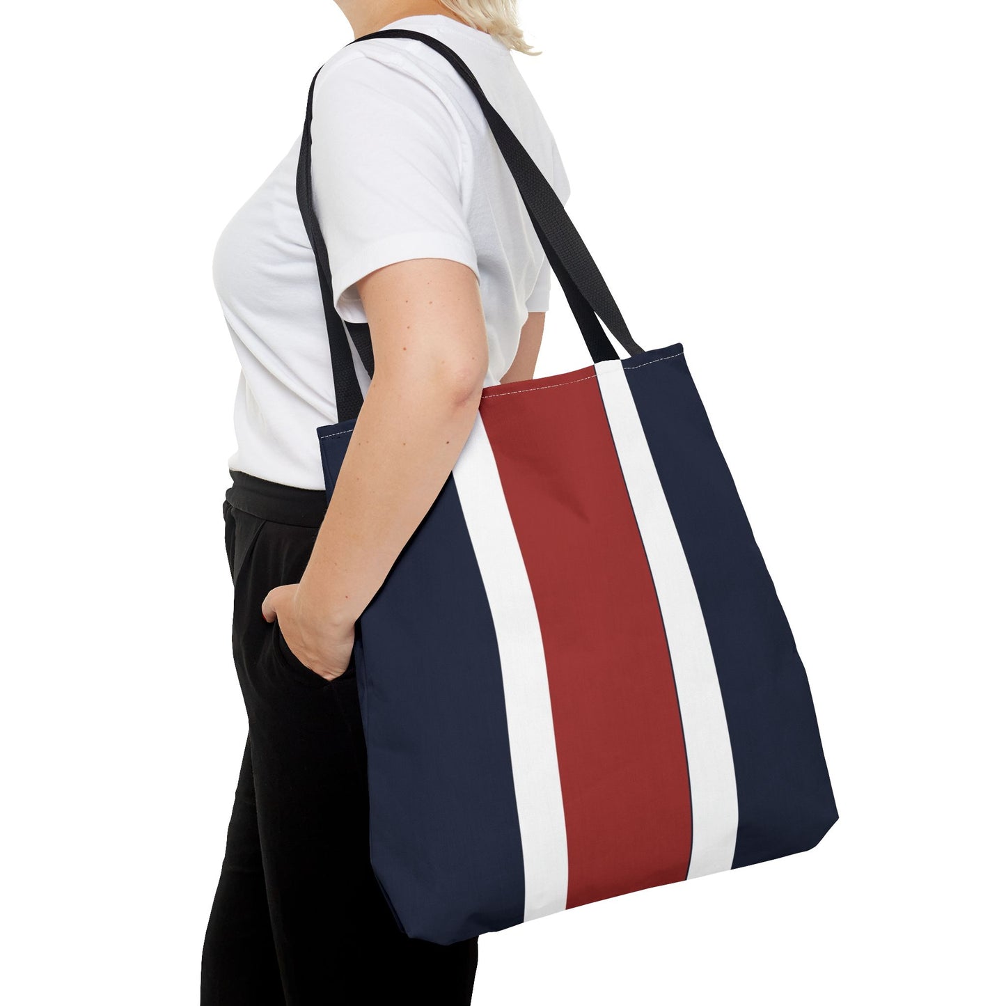 Lunar Midnight & Red-White Striped Tote Bag, Summer Beach Bag, Casual Shopping Tote, Patriotic Gift for Her, Travel Accessory