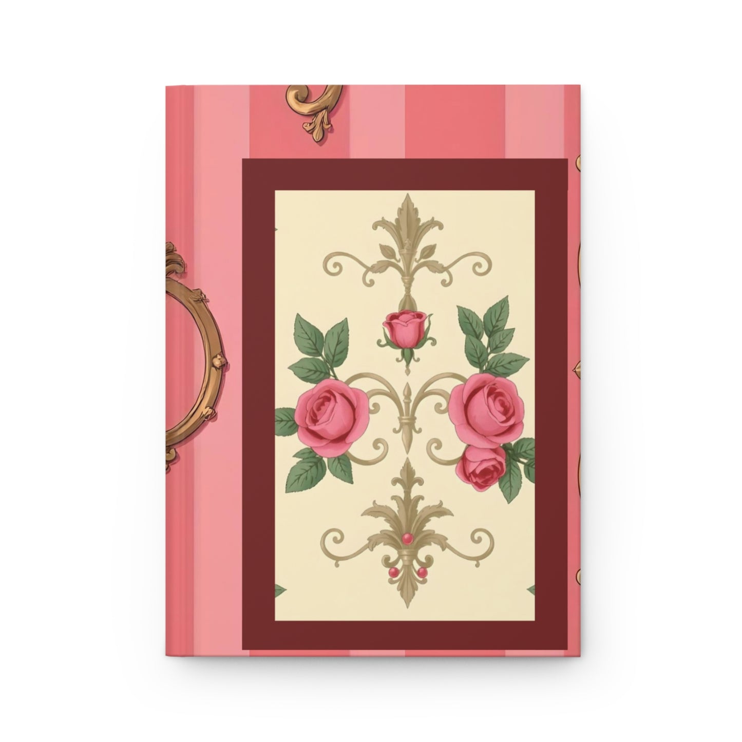 Elegant Floral Hardcover Journal - Vintage Rose Design - Pink Striped Baroque & Roses