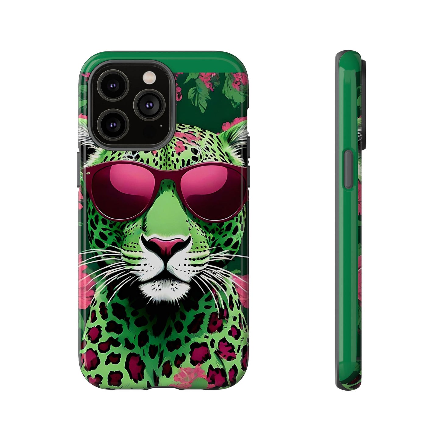 Phone Case - Lime Green & Burgundy Leopard In Sunglasses Design