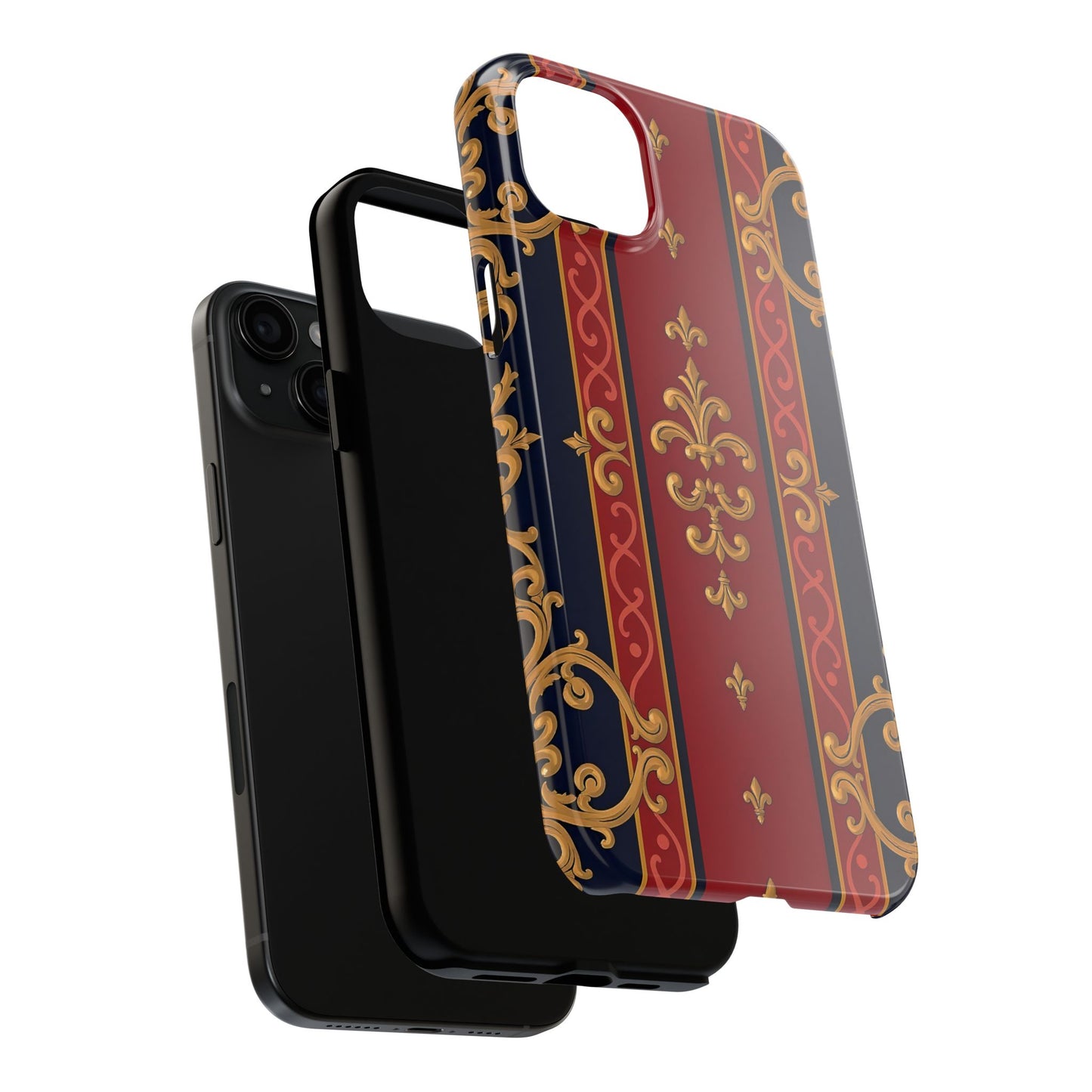 Elegant Vintage Phone Cases, Tough Phone Cover, Stylish Cell Phone Accessories, Durable Phone Protection - Midnight Blue & Dusk Red Gold Baroque