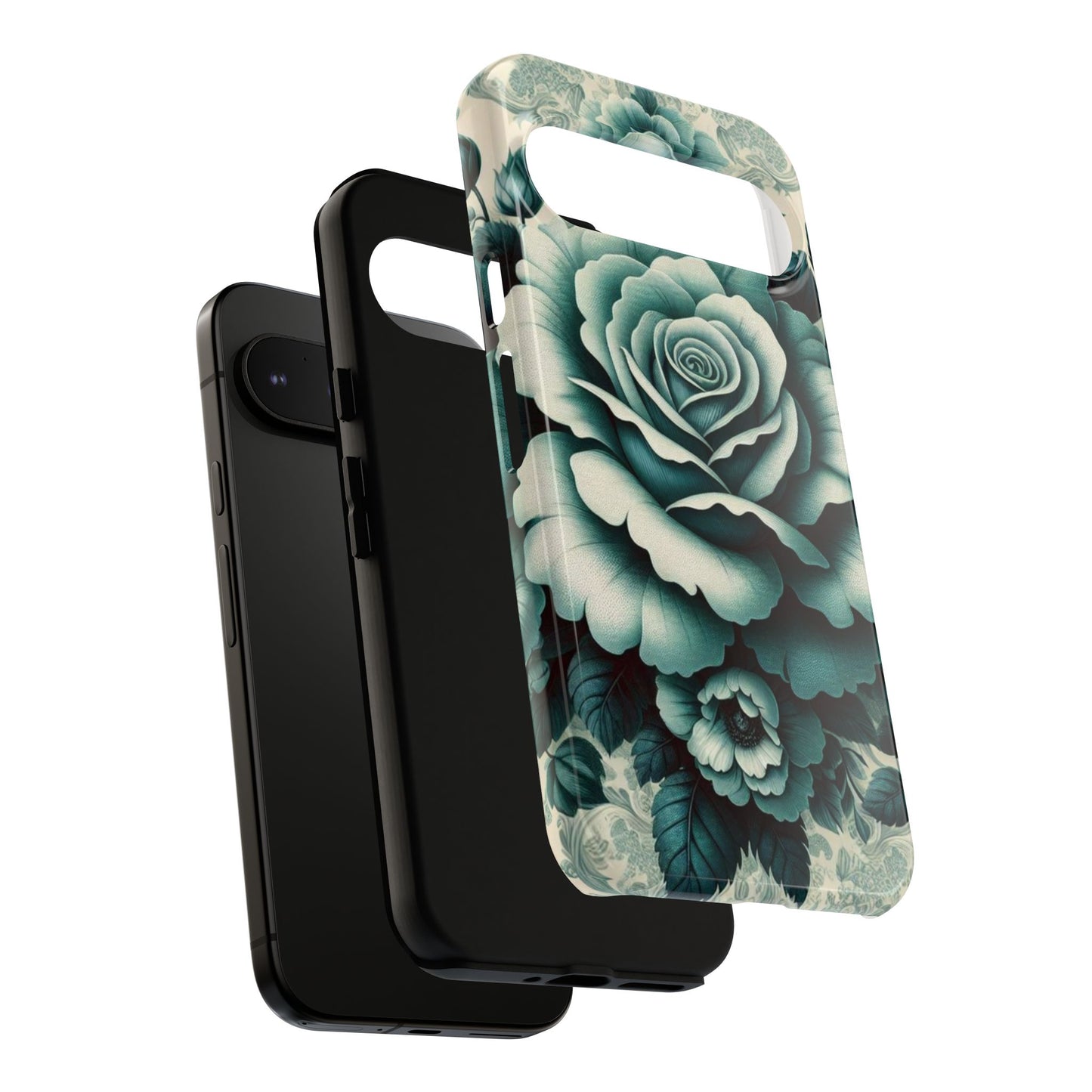 Elegant Floral Motif Phone Case - Tough Cases with Vintage Design - Teal Roses & Damask
