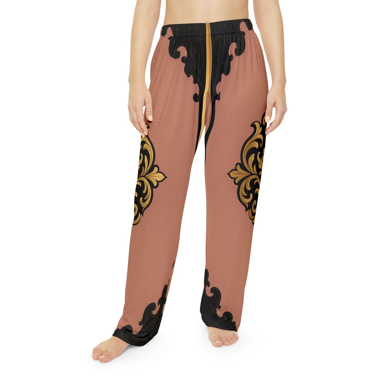 Mauve & Black-Gold Baroque Pajama Pants — Women's Luxe Lounge Trousers