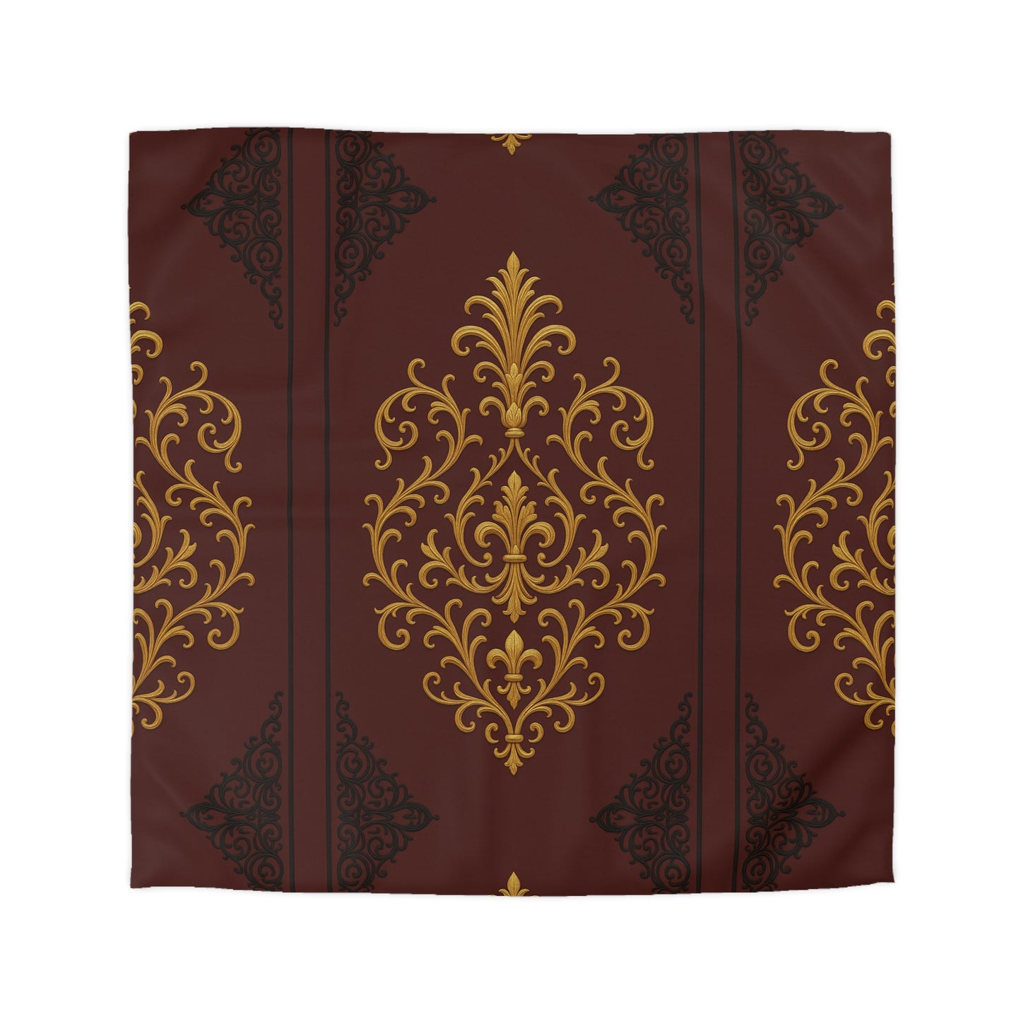 Dusk Burgundy-Black & Gold Baroque Duvet Cover - Regal Gold Baroque on Burgundy Microfiber