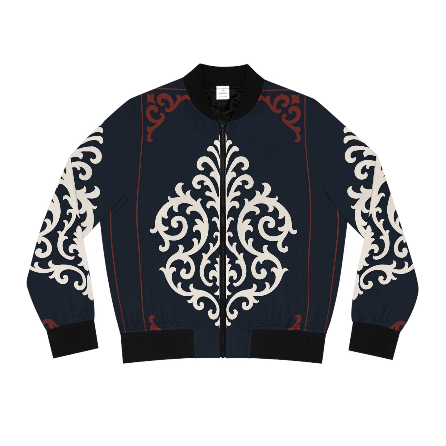 Dusk Blue & Maroon-White Baroque Women's Bomber Jacket – Dusk Blue Baroque All-Over Print
