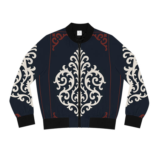 Dusk Blue & Maroon-White Baroque Women's Bomber Jacket – Dusk Blue Baroque All-Over Print