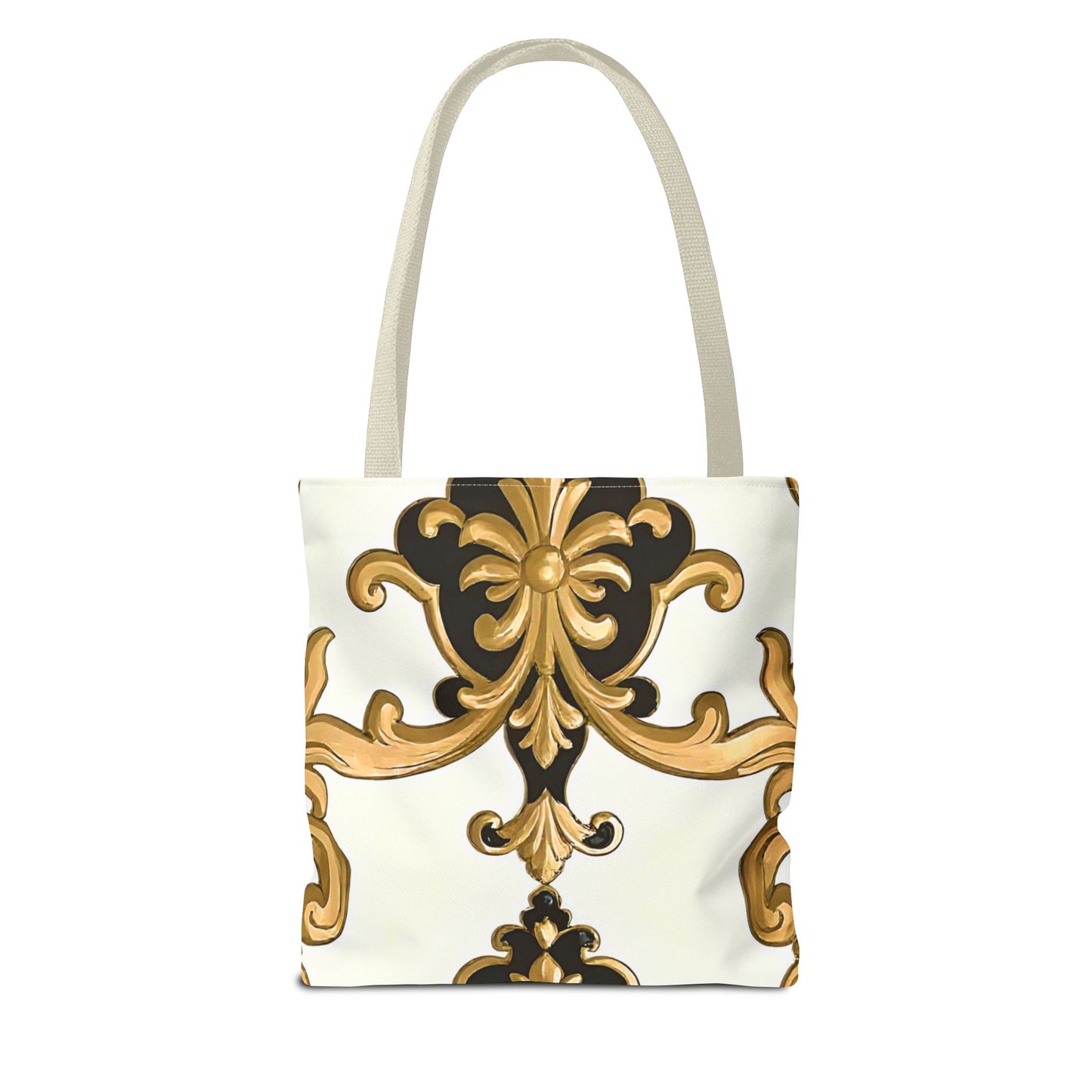 Elegant Floral Tote Bag | Stylish Reusable Bag for Everyday Use, Gift for Her, Shopping, Beach, Travel, Eco-Friendly - Black & Gold Rococo