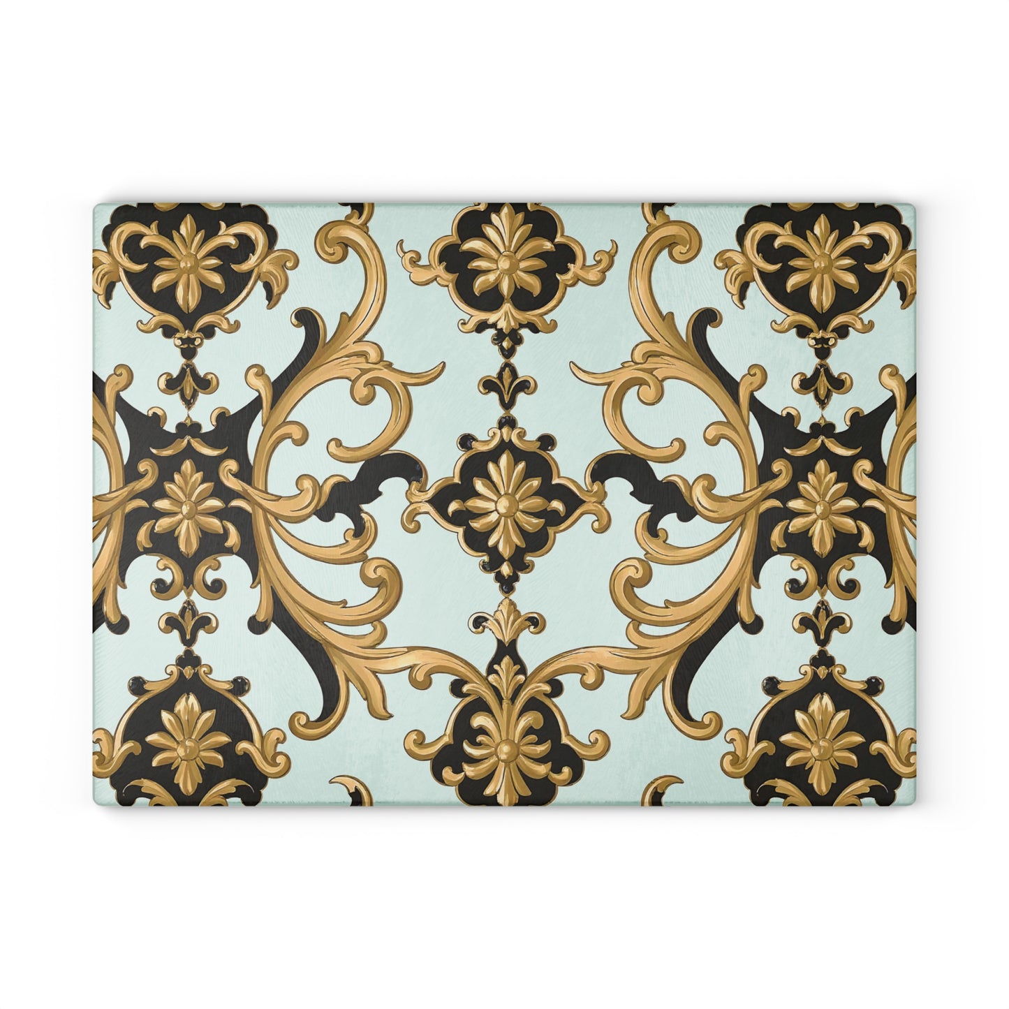Elegant Kitchen Glass Cutting Board - Decorative Cooking Gift, Home Decor, Wedding Present, Culinary Art, Housewarming Gift - Black & Gold Rococo