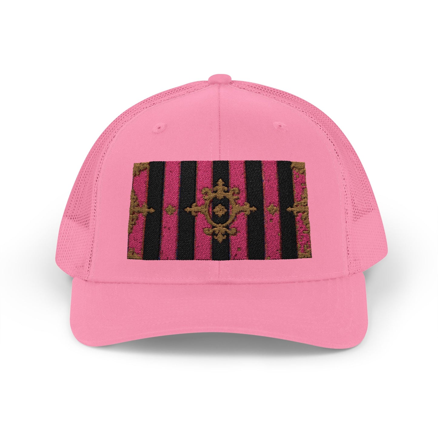 Stylish Snapback Trucker Cap with Black & Mauve Striped Gold Baroque, Trendy Fashion Hat, Perfect Gift for Him/Her