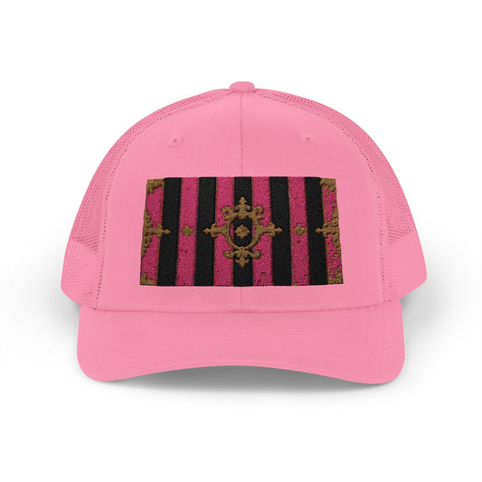 Stylish Snapback Trucker Cap with Black & Mauve Striped Gold Baroque, Trendy Fashion Hat, Perfect Gift for Him/Her