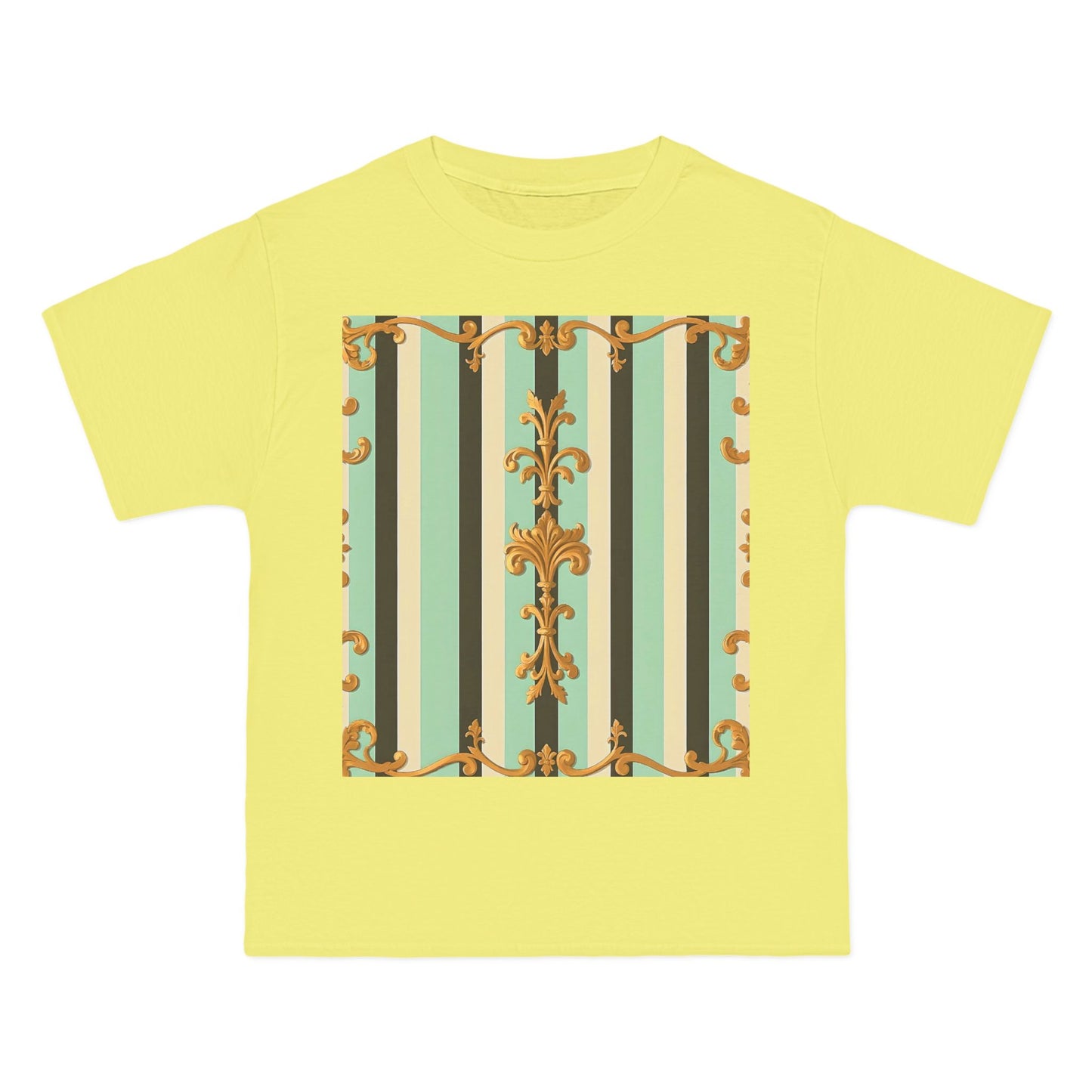 Vintage-Inspired Short-Sleeve T-Shirt, Casual Wear, Graphic Tee, Retro Style, Summer Fashion, Gift for Her - Black & Matte Mint Striped Rococo
