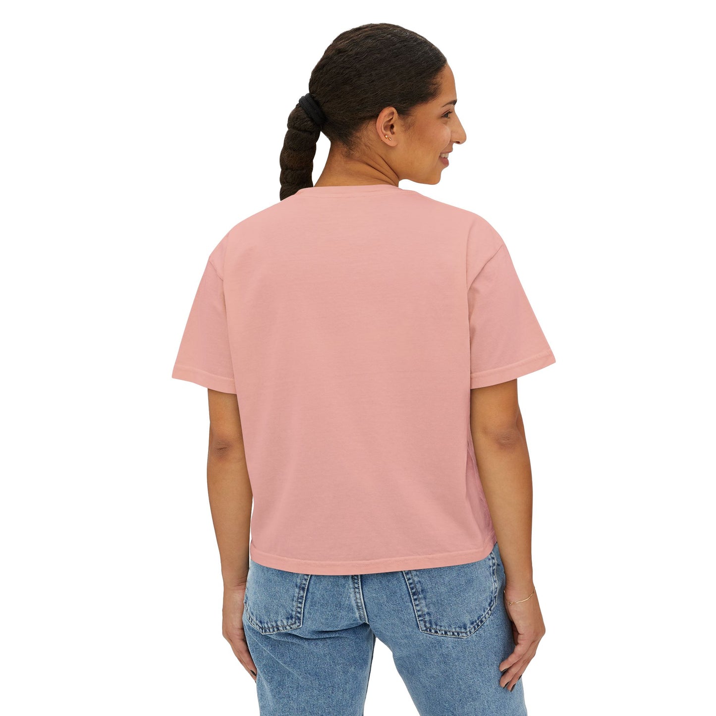 Women's Boxy Tee with Elegant Green Border Pink Striped Baroque Design, Casual Summer Top, Gift for Her, Trendy T-Shirt, Stylish Everyday Wear