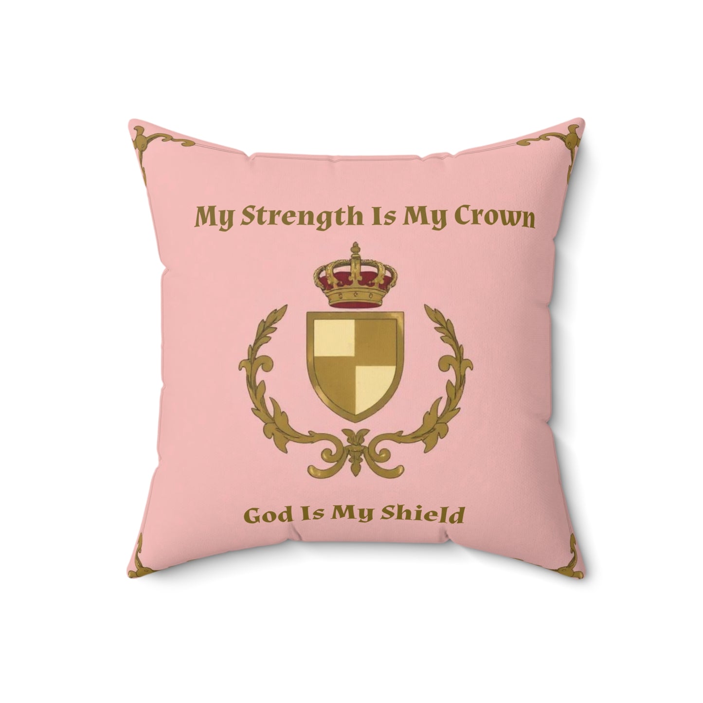 Crown & Crest Spiritual Quote Throw Pillow, My Strength Is My Crown Decor, Decorative Cushion, Spiritual Home Accent, Faith-Based Gift, Cozy Living