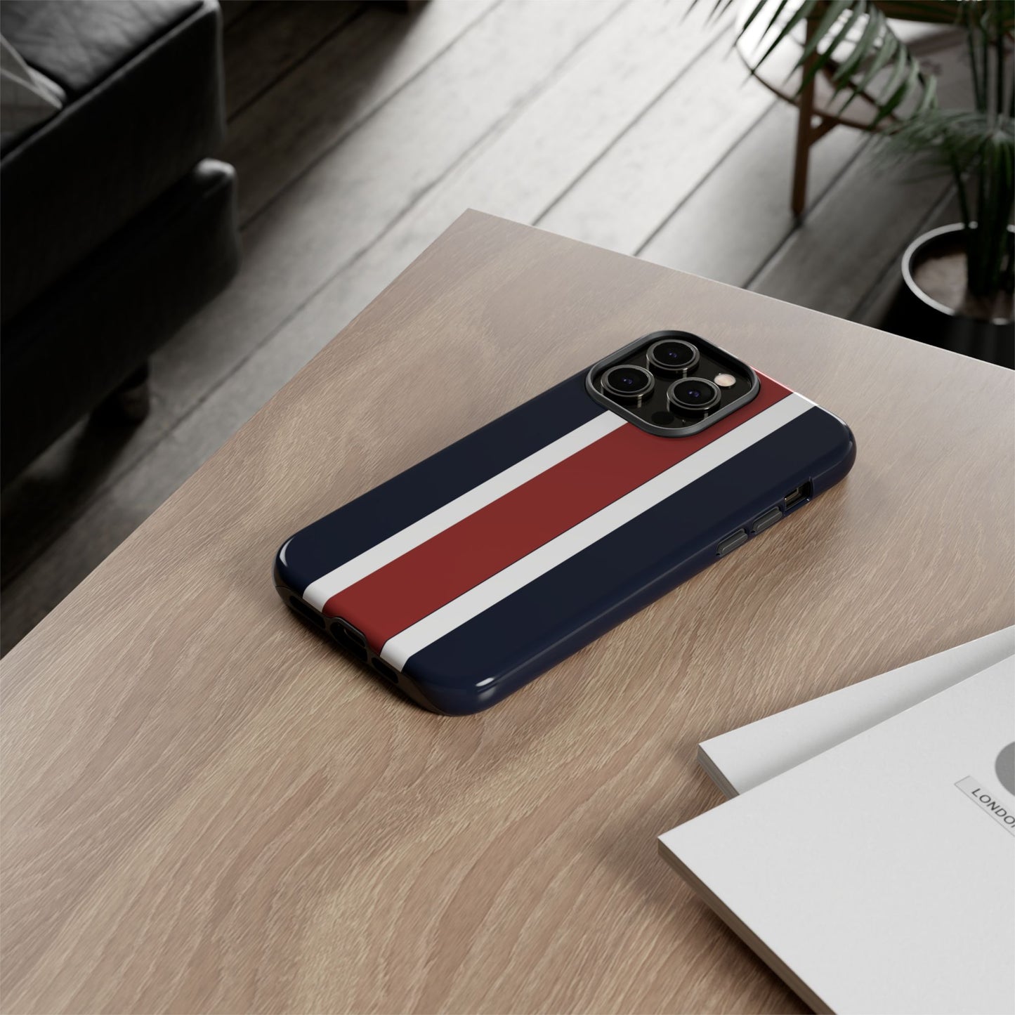 Lunar Midnight & Red-White Striped Stylish Phone Case - Tough Cases, Custom iPhone Cover, Sleek Phone Accessories, Gifts for Him/Her