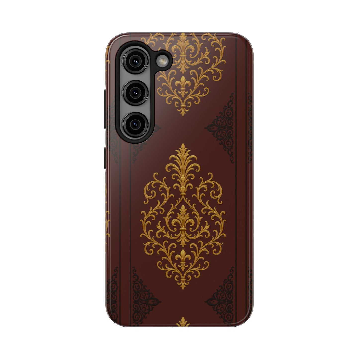 Dusk Burgundy-Black & Gold Baroque Tough Phone Case — Ornate Gold Baroque on Burgundy