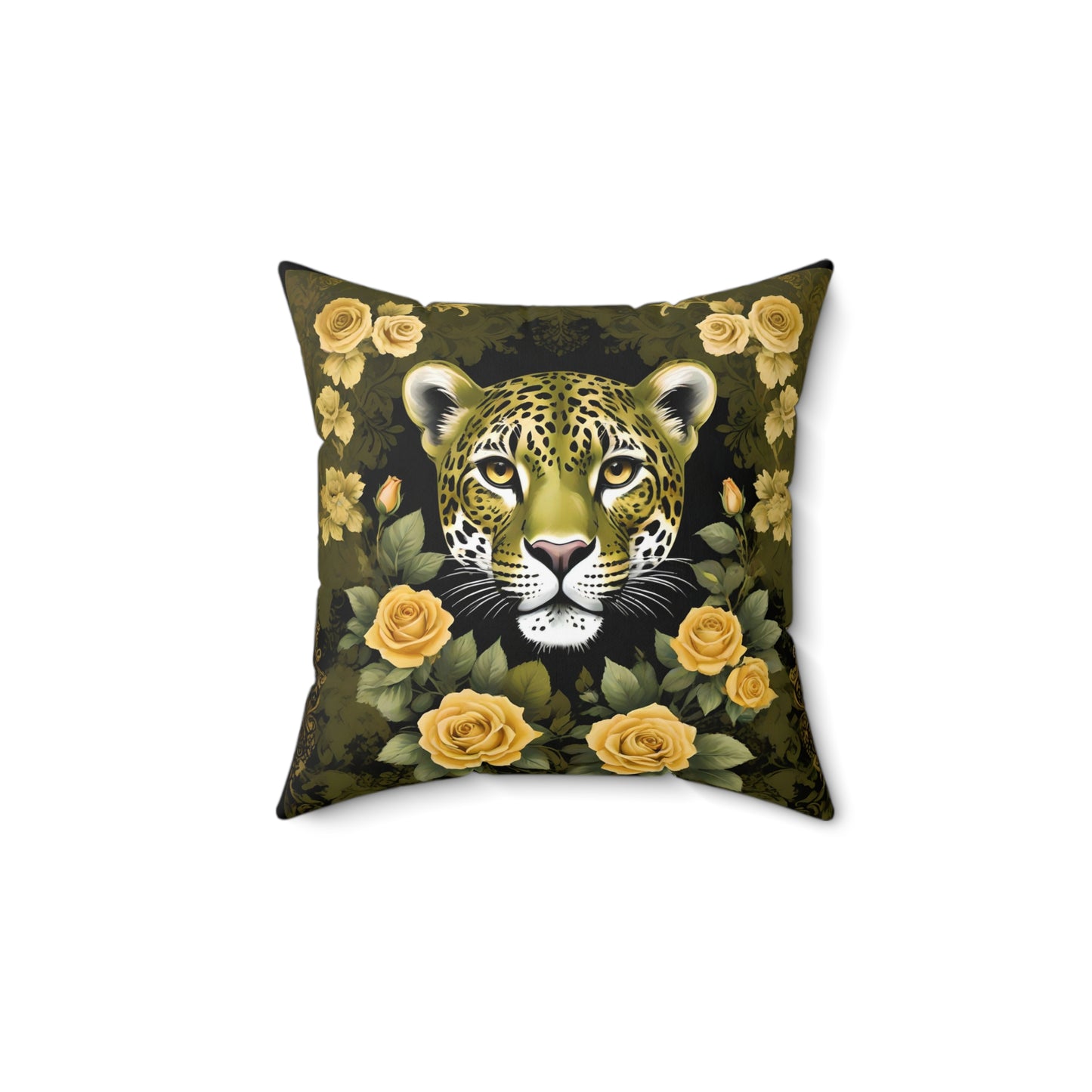 Elegant Leopard Decorative Pillow with Floral Design - Olive Leopard