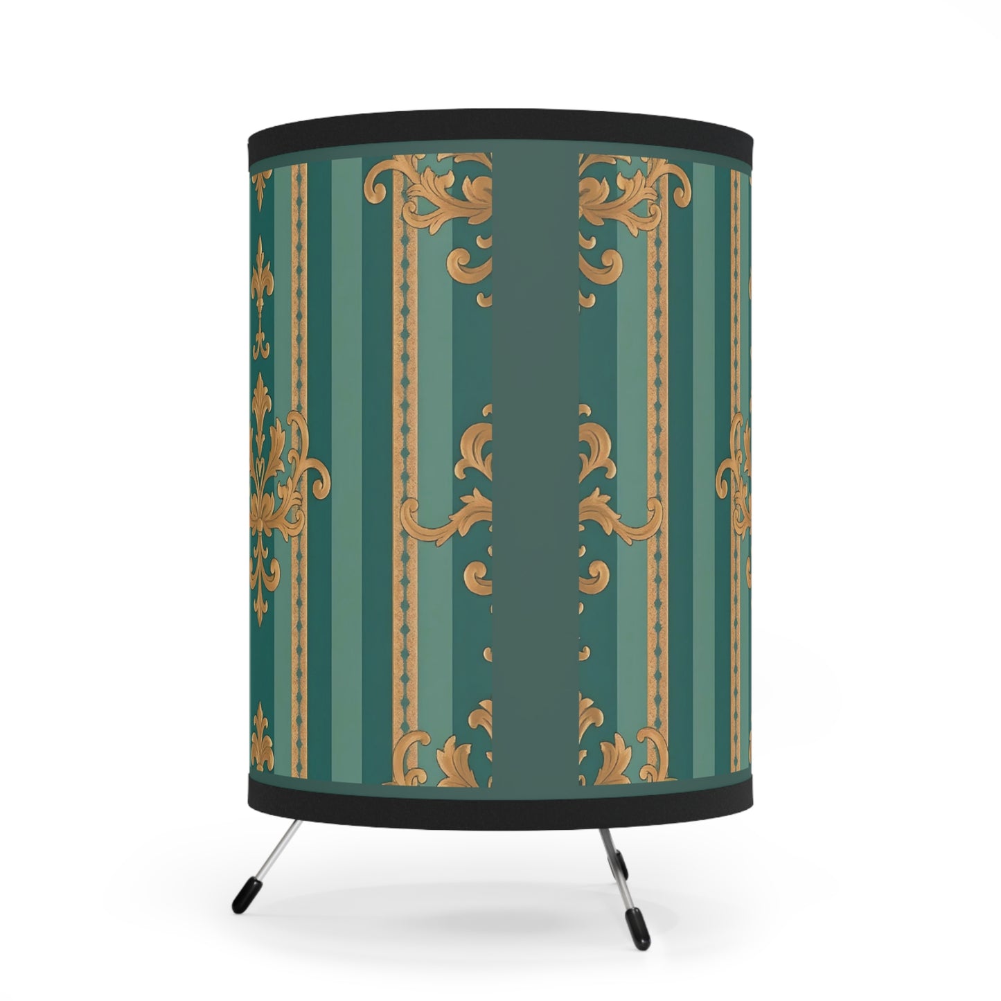 Elegant Tripod Lamp with Vintage Floral Print Shade - High-Res Home Accent - Teal Damask