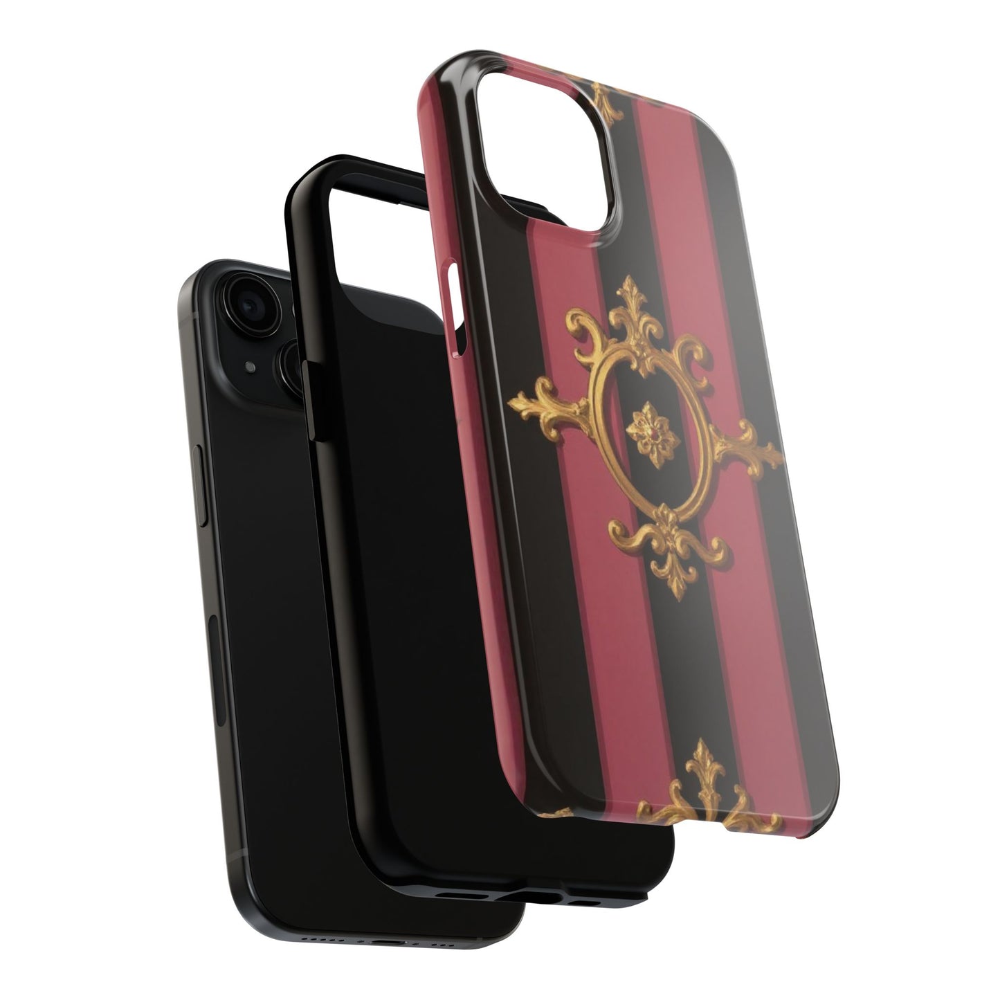 Elegant Black & Mauve Striped Gold Baroque Tough Phone Cases, Luxe Phone Covers, Fashionable Mobile Cases, Gift for Her, Holiday Phone Accessories